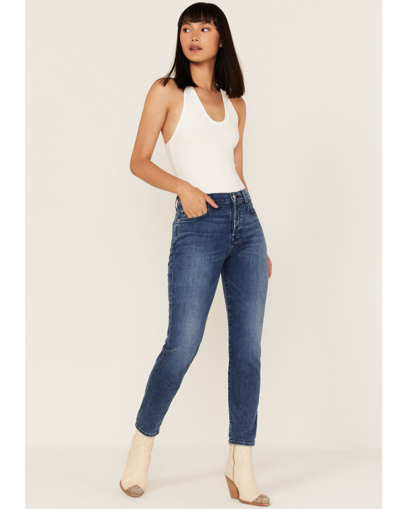7 For All Mankind Mid Wash Josefina In Formosa Cuffed Skinny Jeans