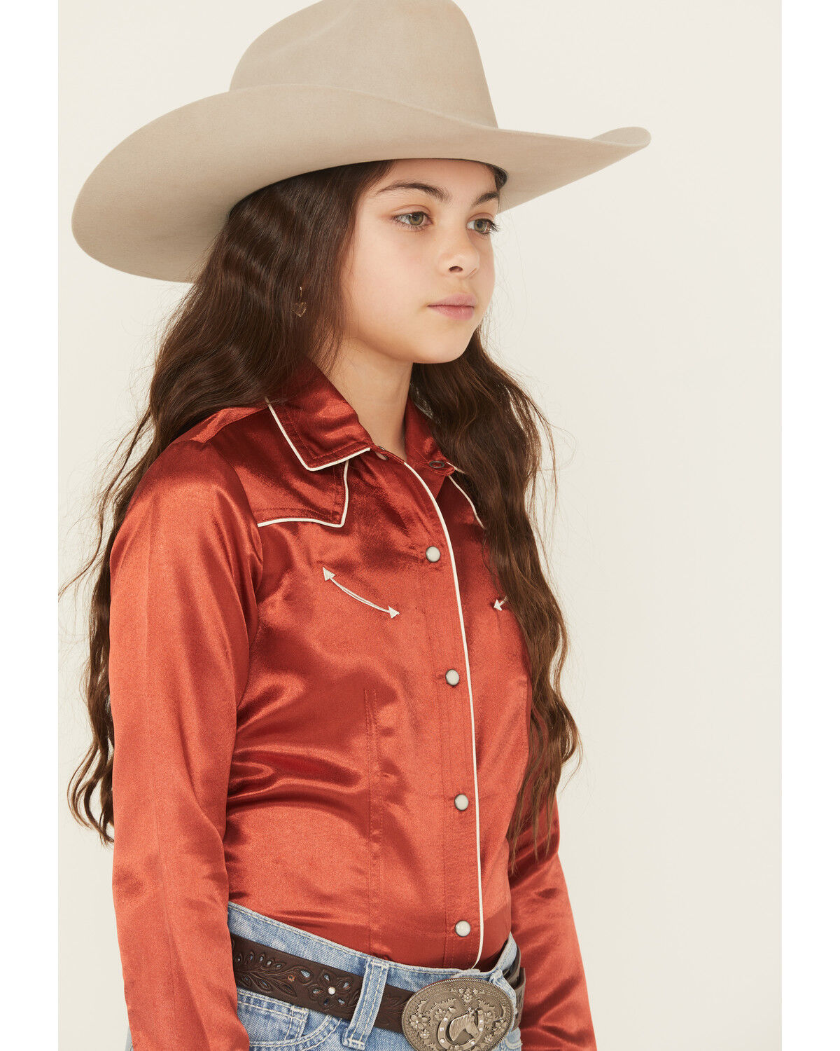 Image #2 - Cruel Girl Girls' Satin Long Sleeve Snap Western Shirt, Red, hi-res