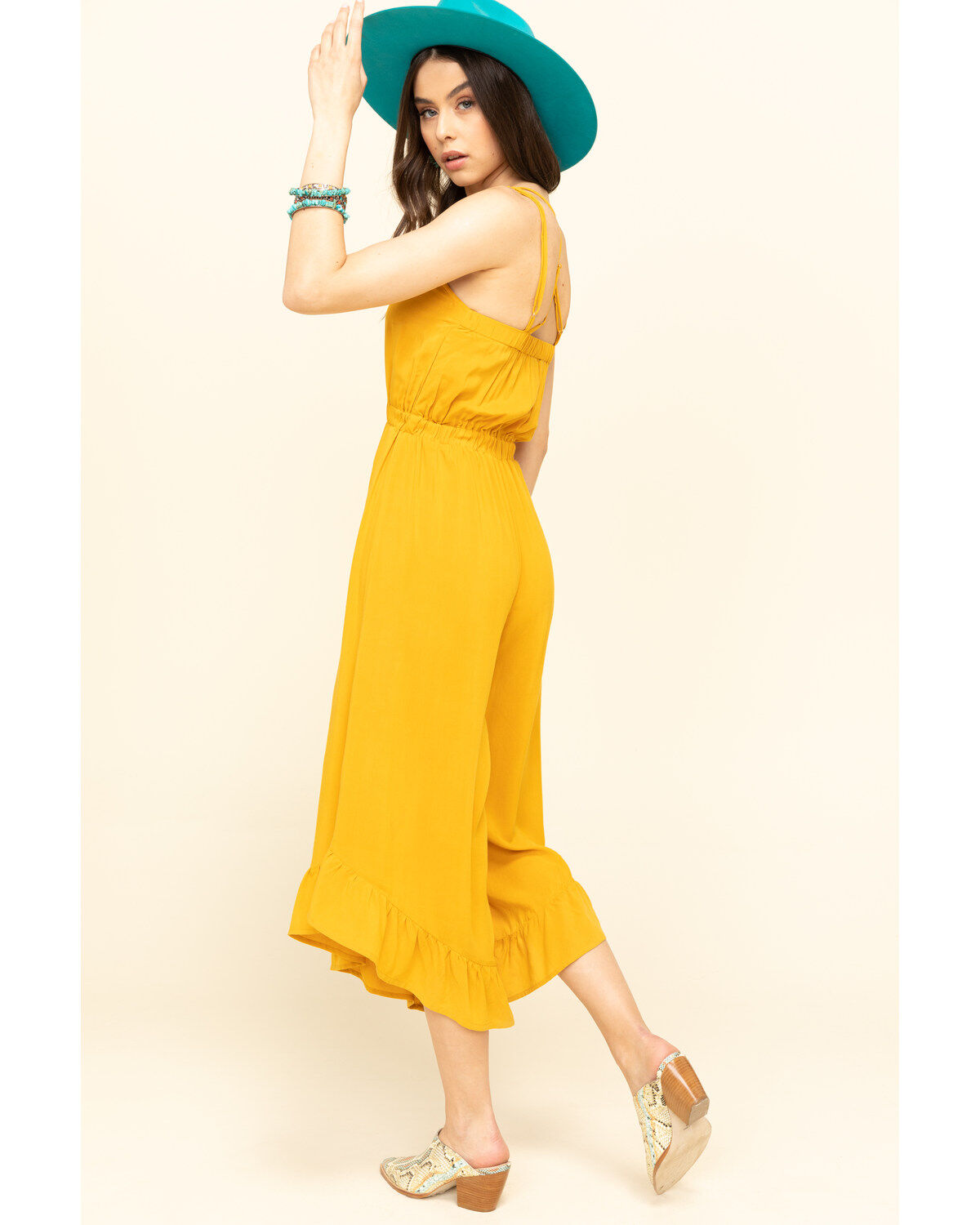 Image #2 - Rock & Roll Denim Women's Squash Blossom Embroidered Culotte Jumpsuit, , hi-res