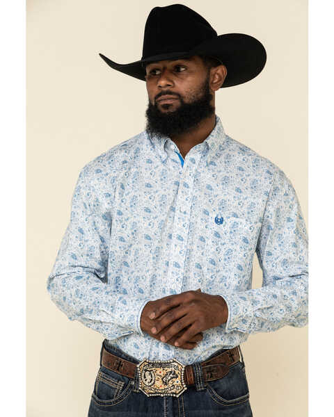 Rough Stock By Panhandle Men's Atalaya Vintage Paisley Print Long Sleeve Western Shirt, White, hi-res