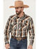 Image #1 - Cowboy Hardware Men's Plaid Print Long Sleeve Snap Stretch Western Shirt, Dark Brown, hi-res