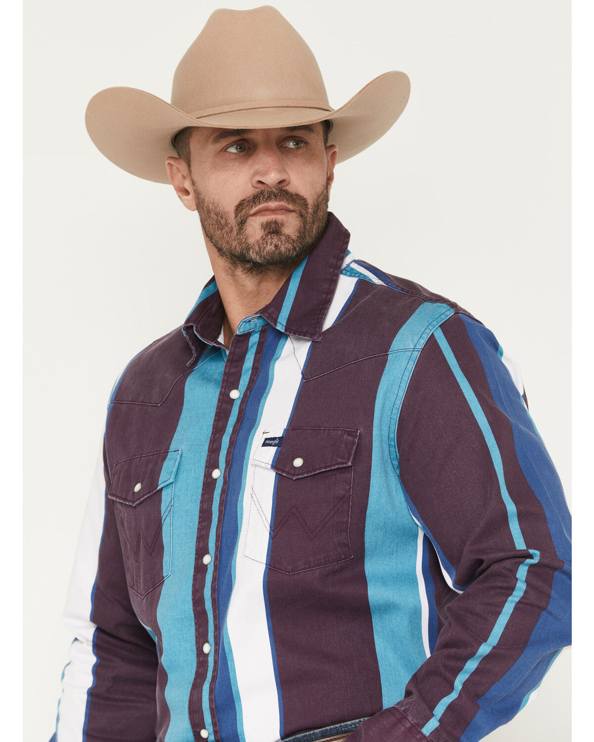 Product Name:  Wrangler Men's Brushpopper Denim Striped Long Sleeve Snap Western Shirt