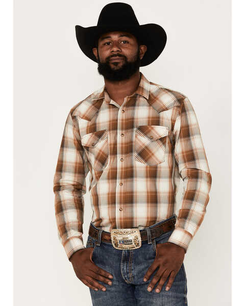 Pendleton Men's Frontier Large Plaid Snap Western Shirt , Brown, hi-res