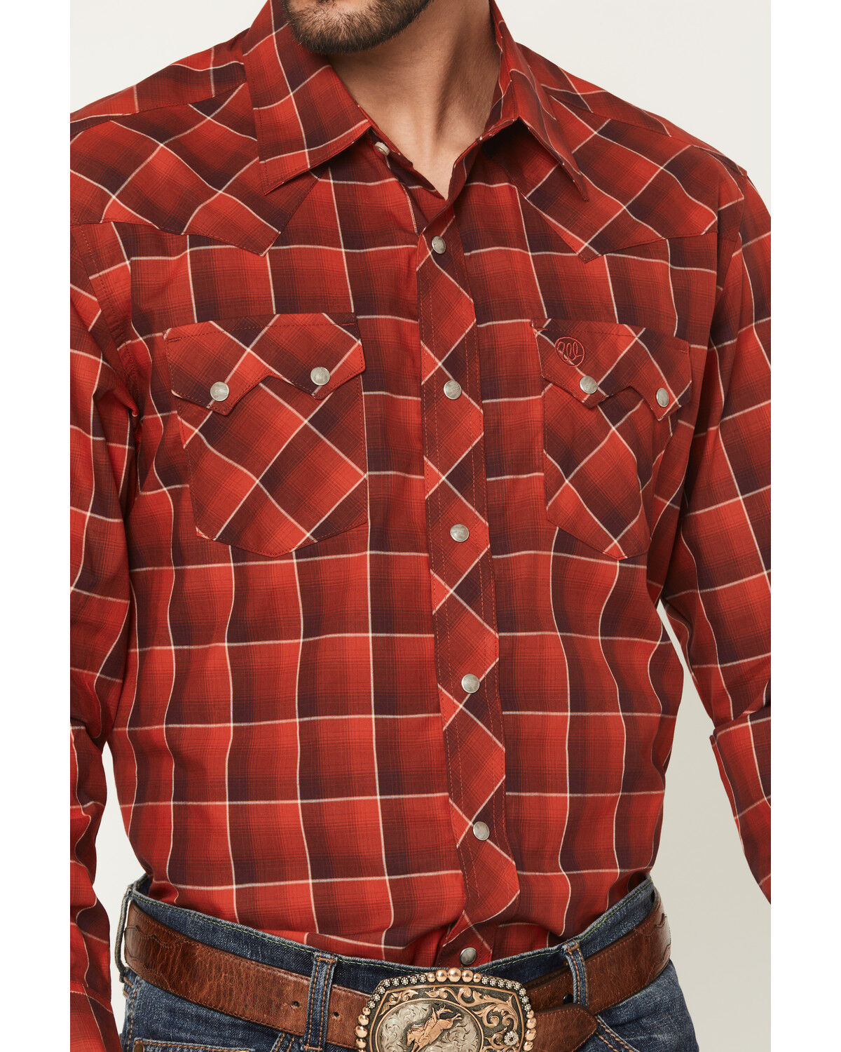 Image #3 - Wrangler Retro Men's Plaid Print Long Sleeve Snap Western Shirt - Tall, Red, hi-res
