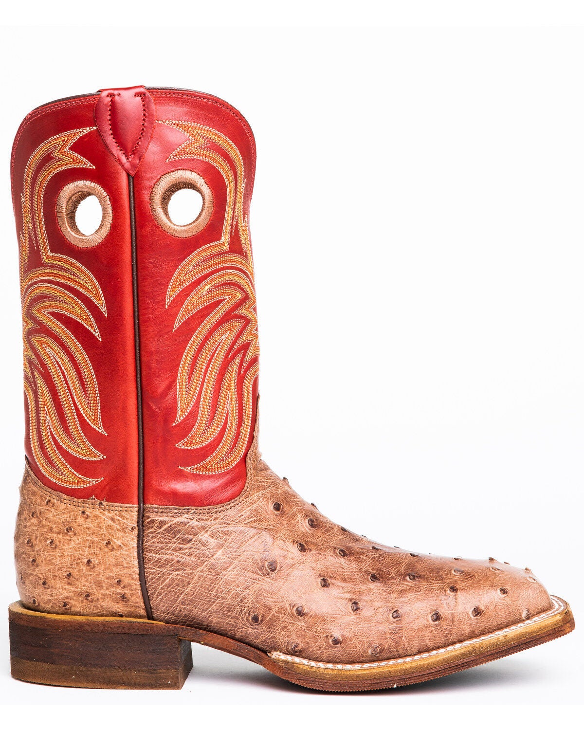 Justin Men's Cognac Ostrich Western Boots - Wide Square Toe