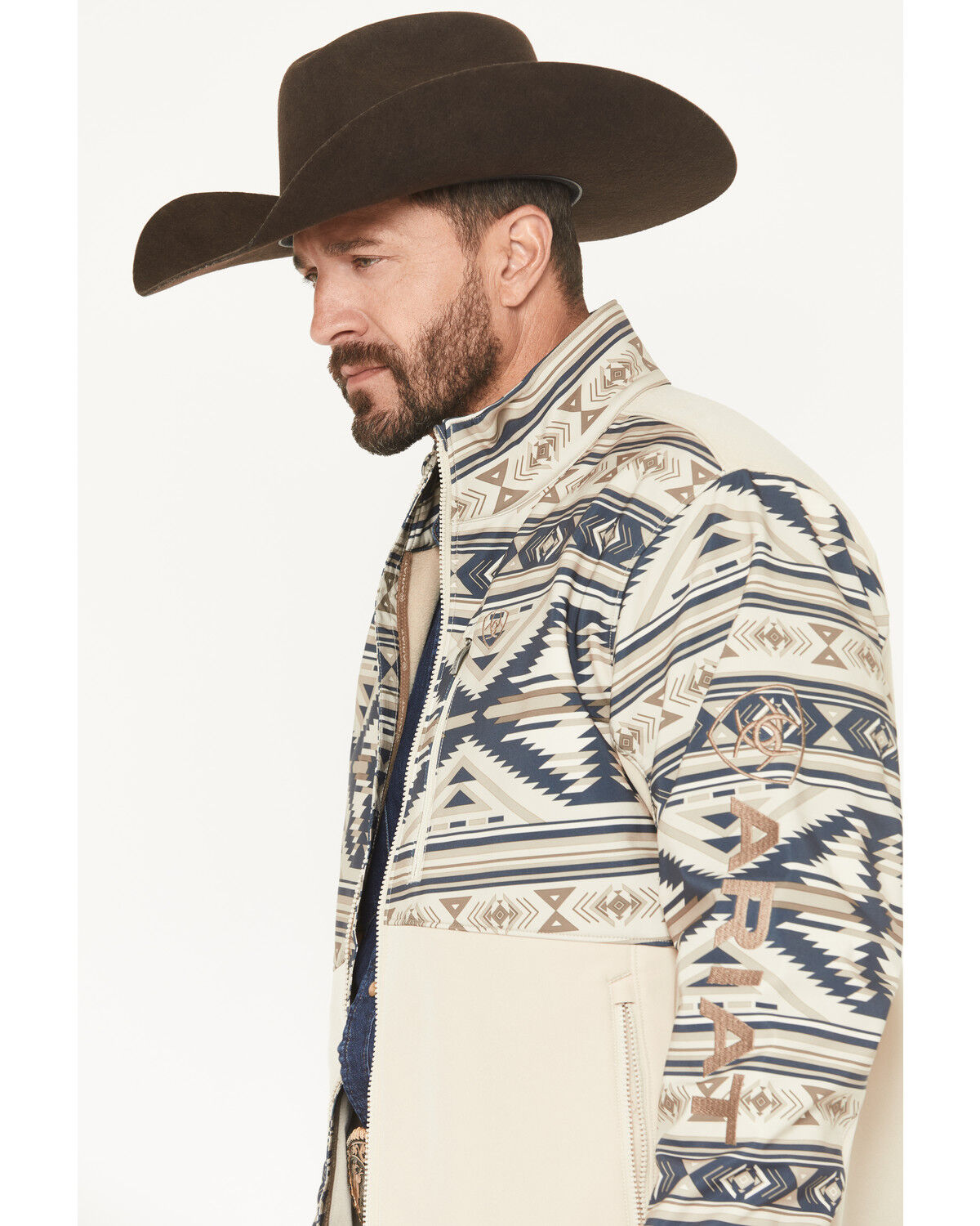 Image #2 - Ariat Men's Southwestern Colorblock Concealed Carry Softshell Jacket, Sand, hi-res