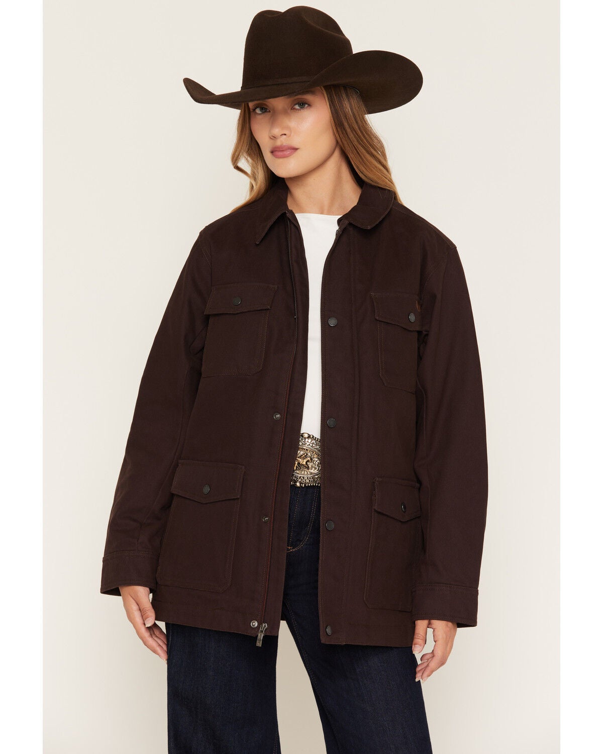 Ariat Women's Western Canvas Concealed Carry Chore Jacket, Chocolate, hi-res