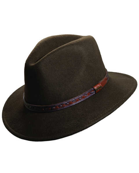 Scala Men's Olive Wool Felt with Leather Trim Safari Hat, Olive, hi-res