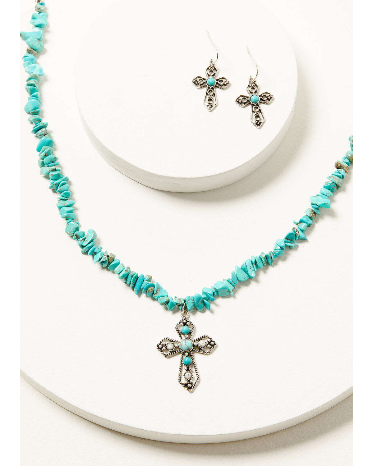 Image #1 - Shyanne Women's Stone Chip Cross Necklace and Earing Jewelry Set - 2 Piece, Turquoise, hi-res