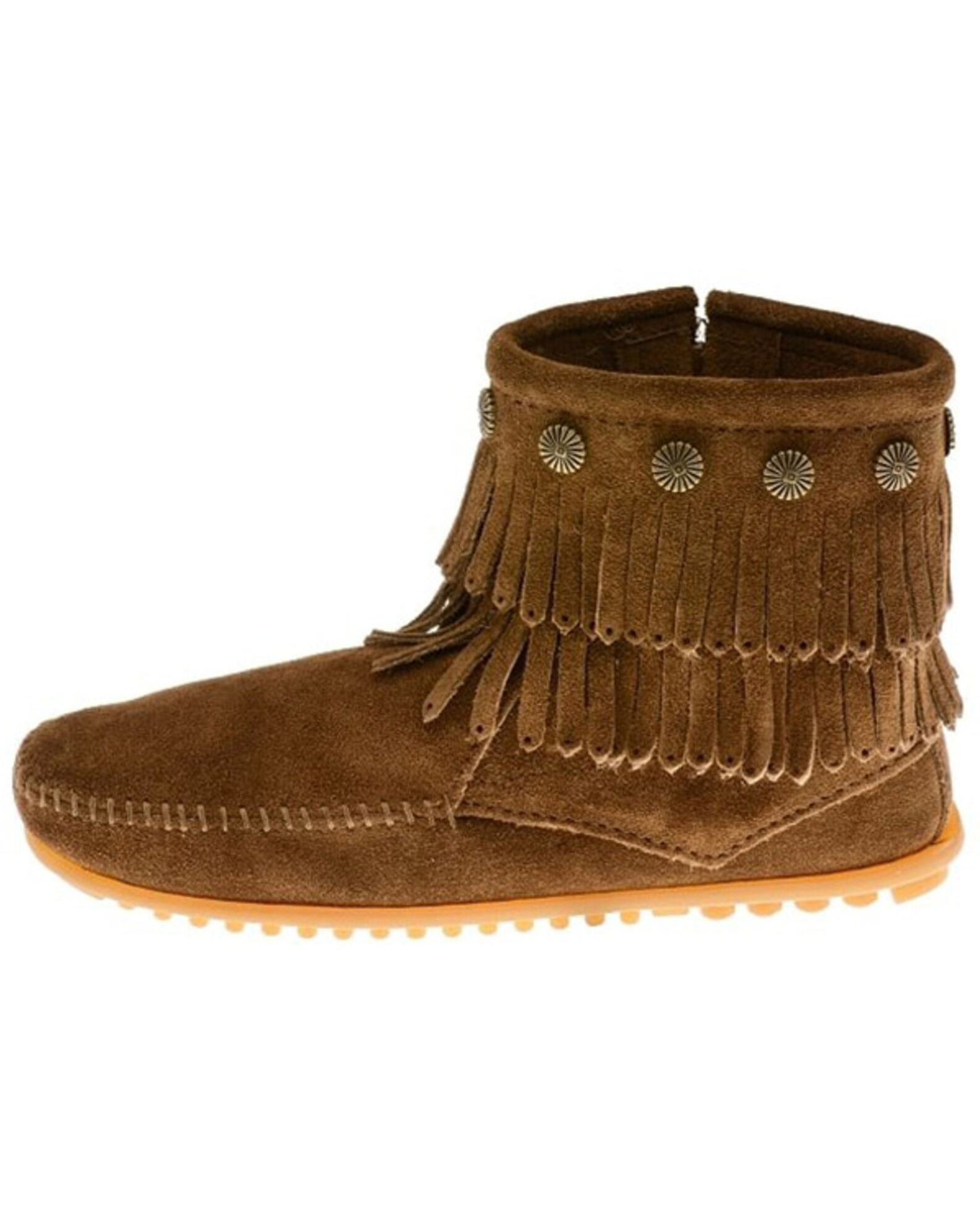 Image #2 - Minnetonka Women's Double Fringe Boots - Moc Toe, Black, hi-res