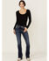 Image #3 - Miss Me Women's Dark Wash Faux Flap Sequin Paisley Pocket Mid Rise Bootcut Stretch Denim Jeans, , hi-res