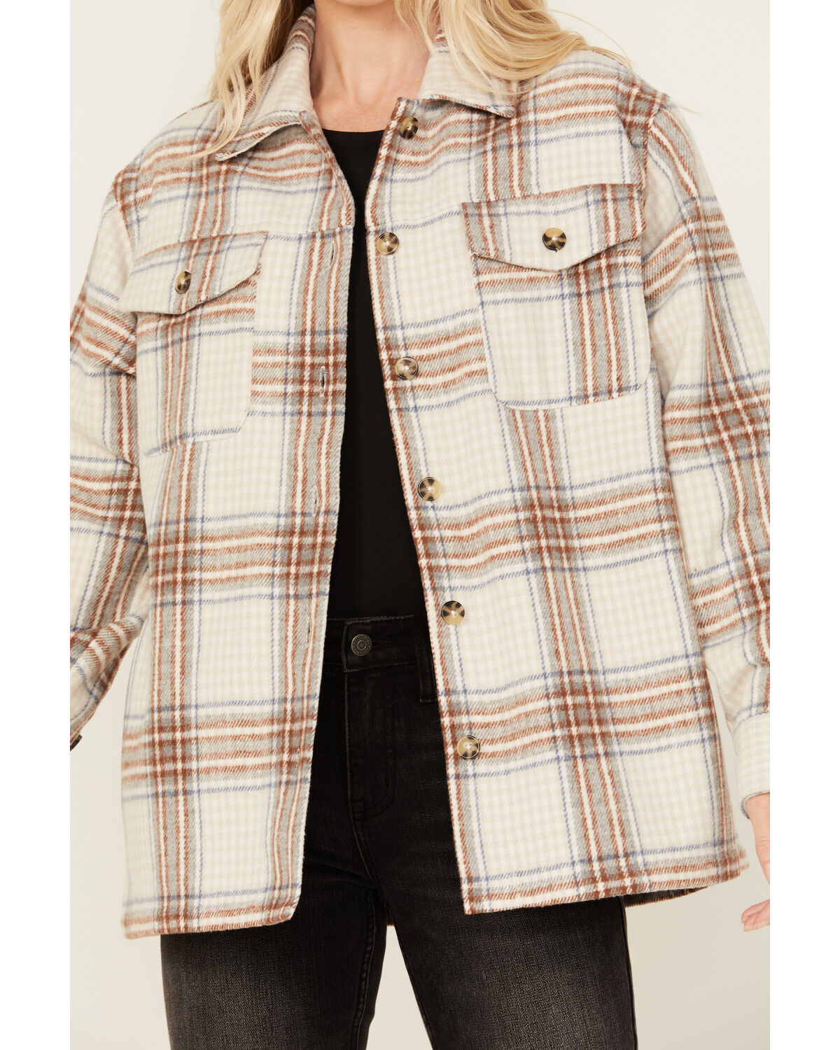 Image #2 - Cleo + Wolf Women's Flannel Shacket, Cream, hi-res