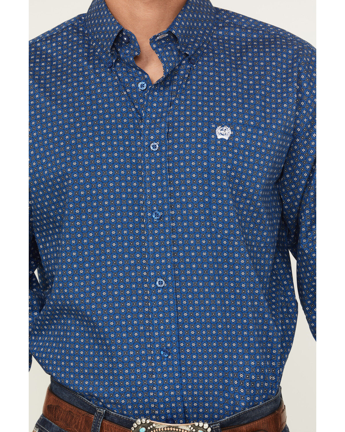 Image #3 - Cinch Men's Geo Print Long Sleeve Button-Down Stretch Western Shirt, Blue, hi-res