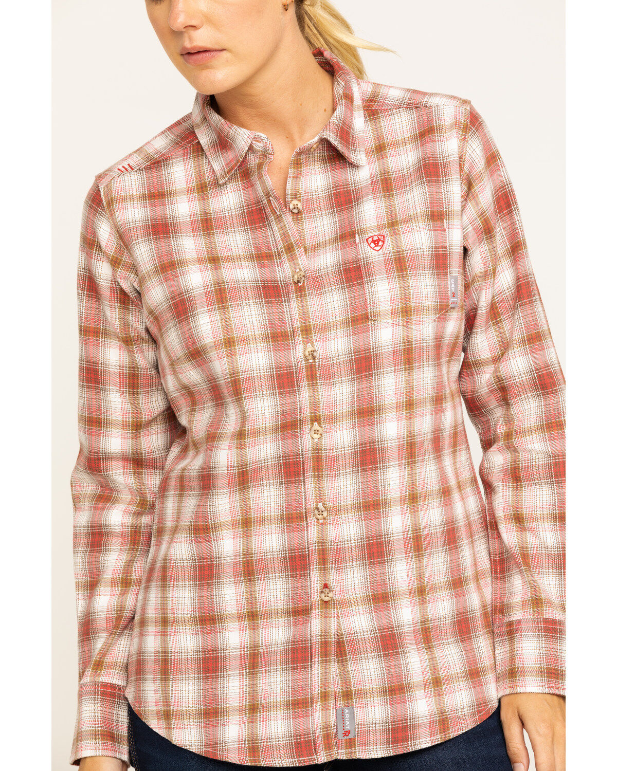 Image #4 - Ariat Women's Boot Barn Exclusive FR Victoria Plaid Print Long Sleeve Work Shirt, , hi-res