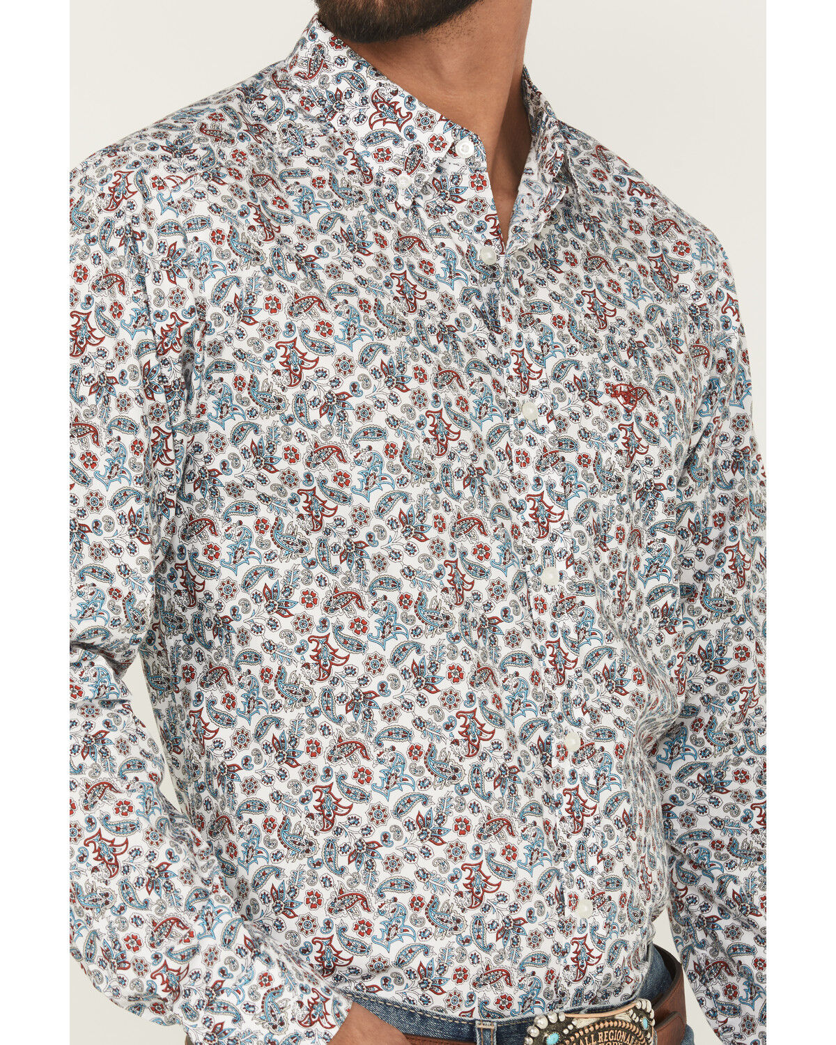 Image #3 - Ariat Men's Stiles Paisley Print Fitted Long Sleeve Button-Down Western Shirt, Light Blue, hi-res