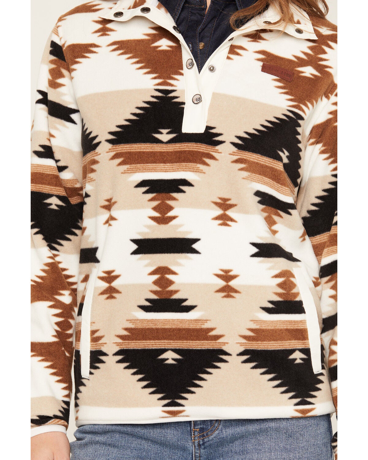Image #3 - Cinch Women's Boot Barn Exclusive Southwestern Print Fleece Pullover, Khaki, hi-res