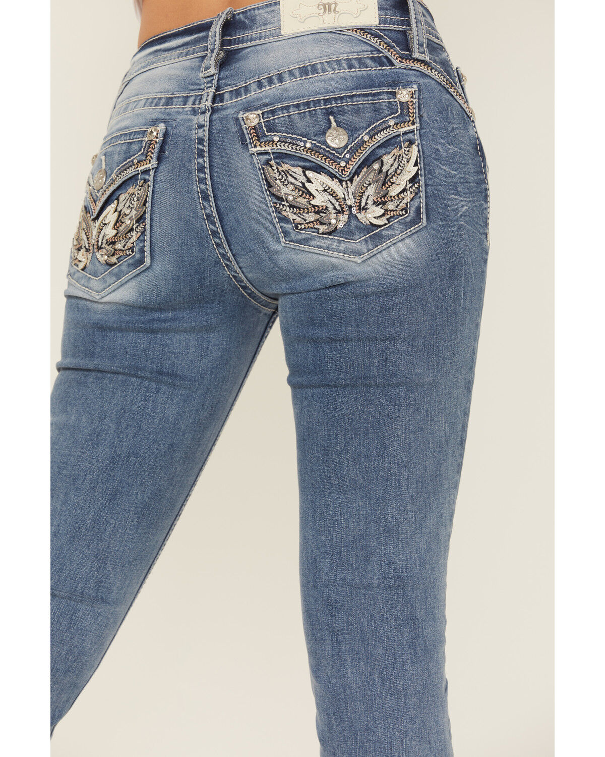 Product Name:  Miss Me Women's Medium Wash Wing Embroidered 32" Bootcut Stretch Jeans