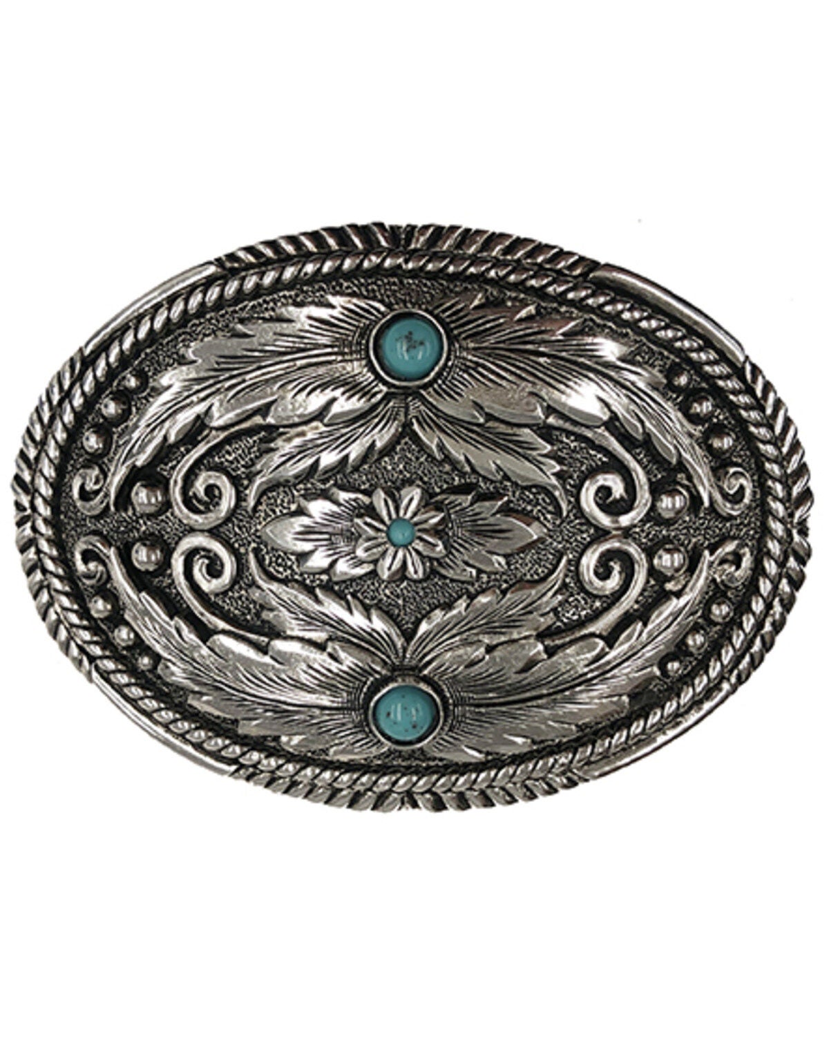 Cody James Fancy Feathers Turquoise Belt Buckle, Silver, hi-res