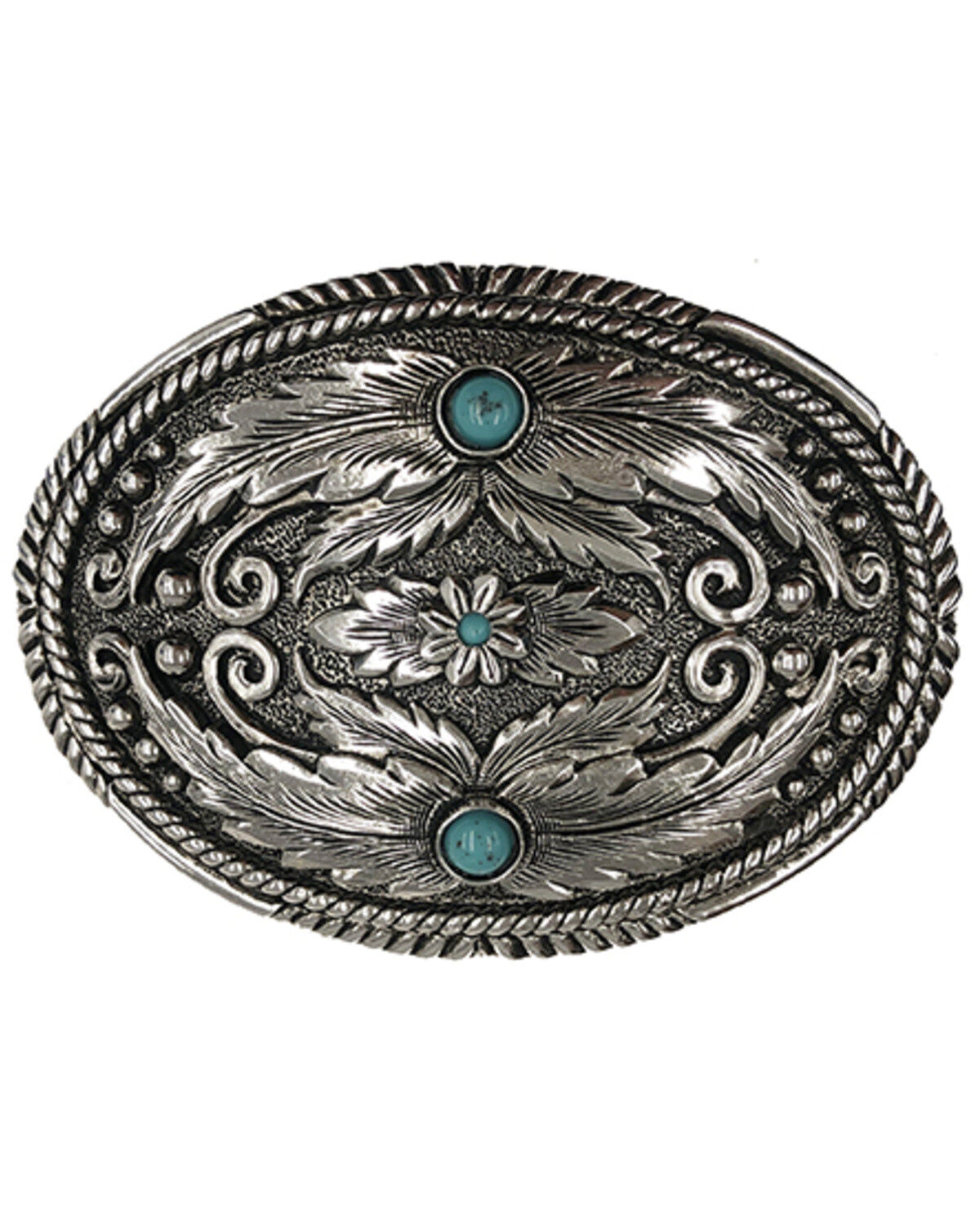 Image #1 - Cody James Men's Fancy Feathers Turquoise Buckle, Silver, hi-res