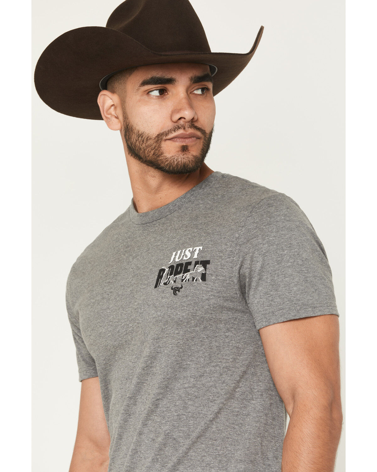 Image #3 - Cowboy Hardware Men's Just Rope It Short Sleeve Graphic T-Shirt, Grey, hi-res