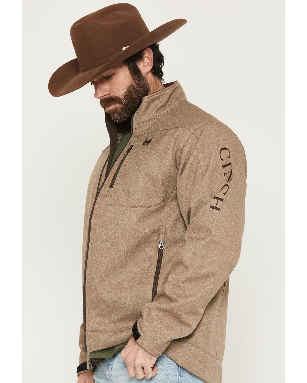 Image #2 - Cinch Men's Bonded Softshell Jacket - Big, Stone, hi-res
