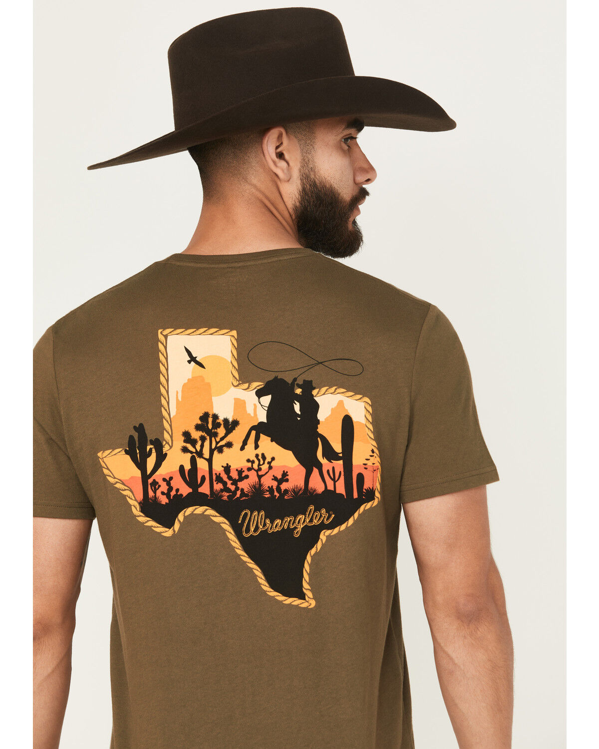 Image #4 - Wrangler Men's Boot Barn Exclusive Texas Short Sleeve Graphic T-Shirt, Green, hi-res