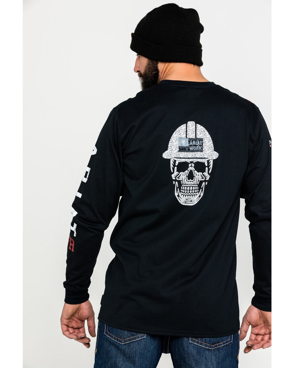 Ariat Men's FR Roughneck Skull Logo Crew Long Sleeve Work T-Shirt - Big, Black, hi-res