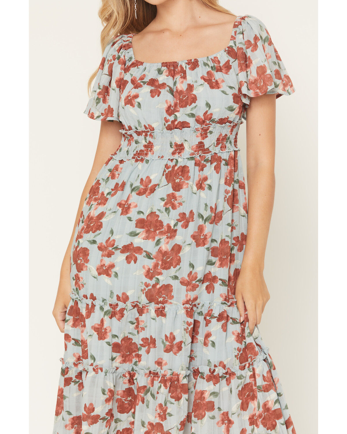 Wild Moss Women's Floral Print Ruffle Midi Dress