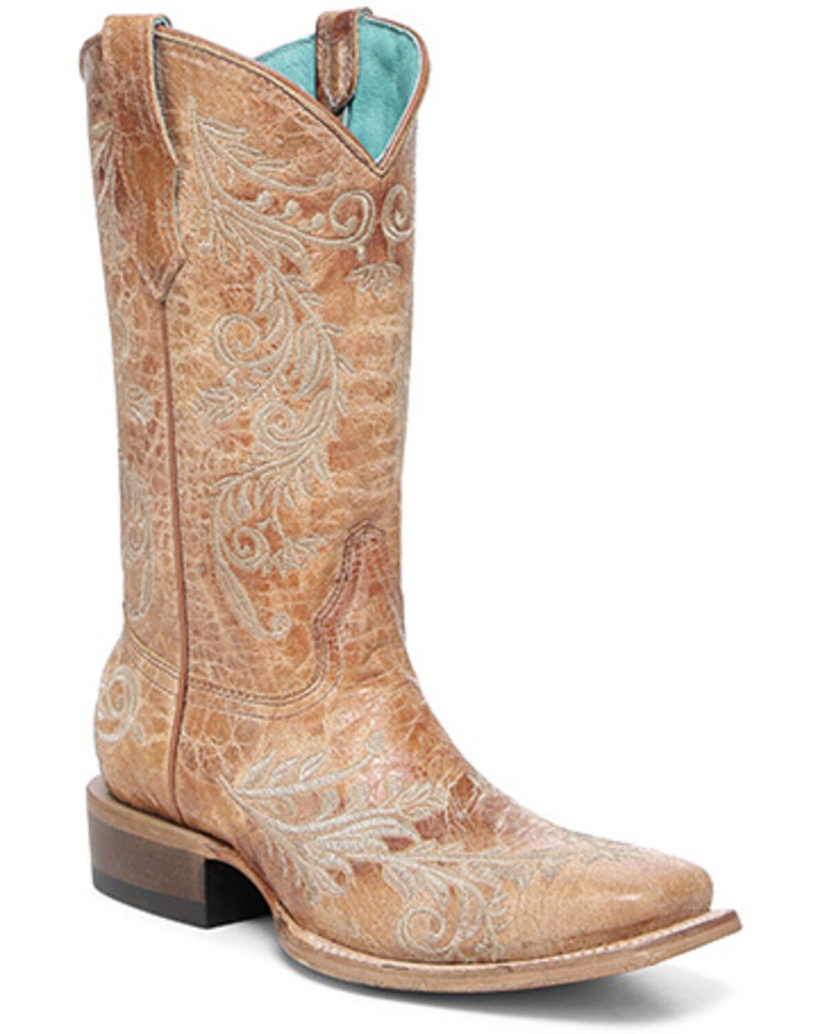 Corral Girls' Embroidered Western Boots - Broad Square Toe, Tan, hi-res