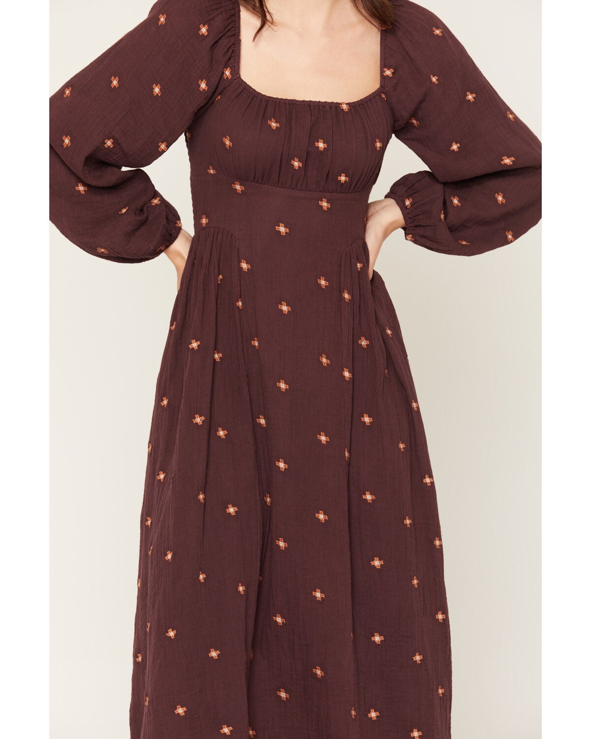 Image #3 - Rock & Roll Denim Women's Geo Print Embroidered Maxi Dress, Wine, hi-res