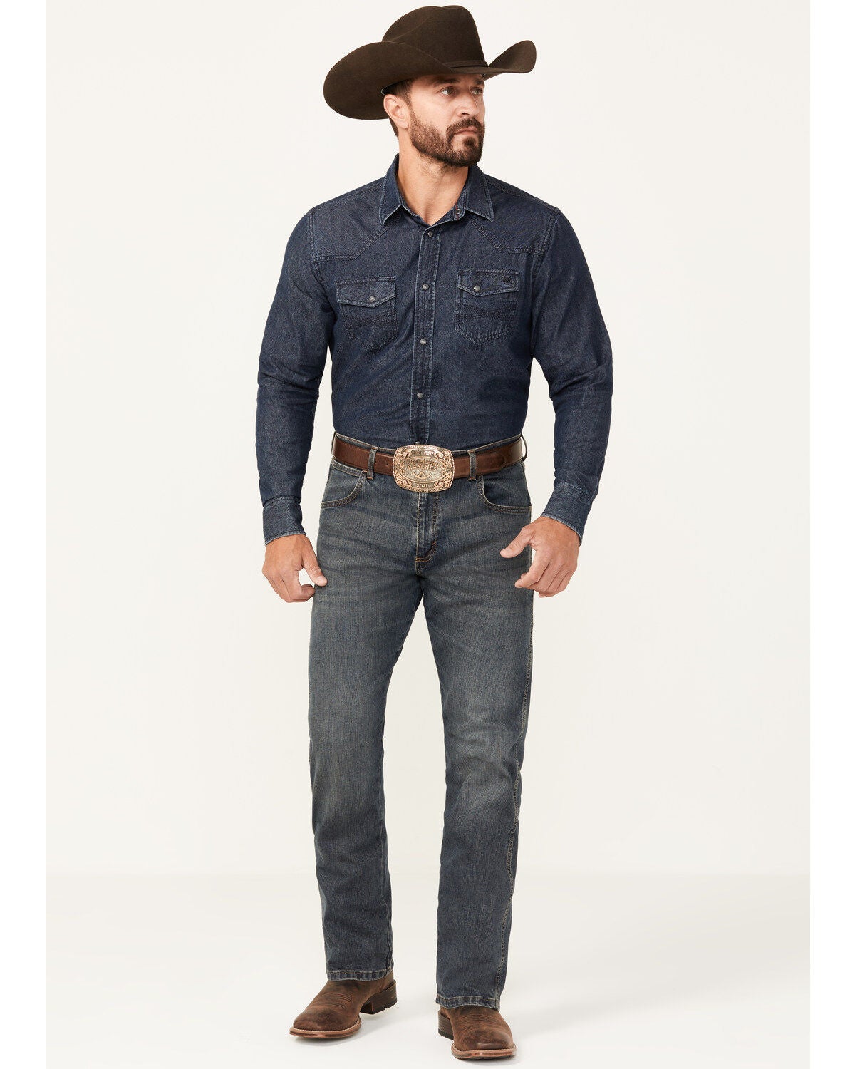 Image #1 - Wrangler Retro Men's Falls City Dark Relaxed Bootcut Jeans, Blue, hi-res
