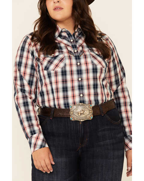 Image #3 - Ariat Women's R.E.A.L Dynamic Plaid Print Embroidered Long Sleeve Western Core Shirt - Plus, Navy, hi-res