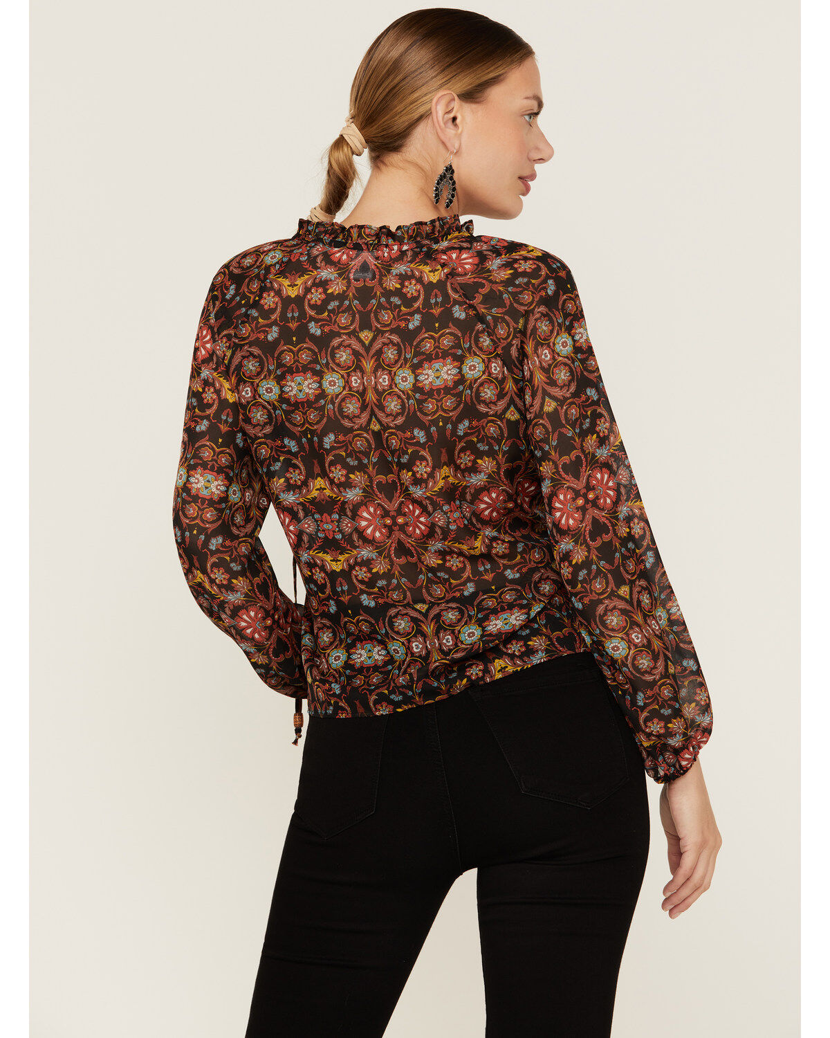 Image #3 - Wild Moss Women's Ruffle Neck Peasant Blouse, Rust Copper, hi-res