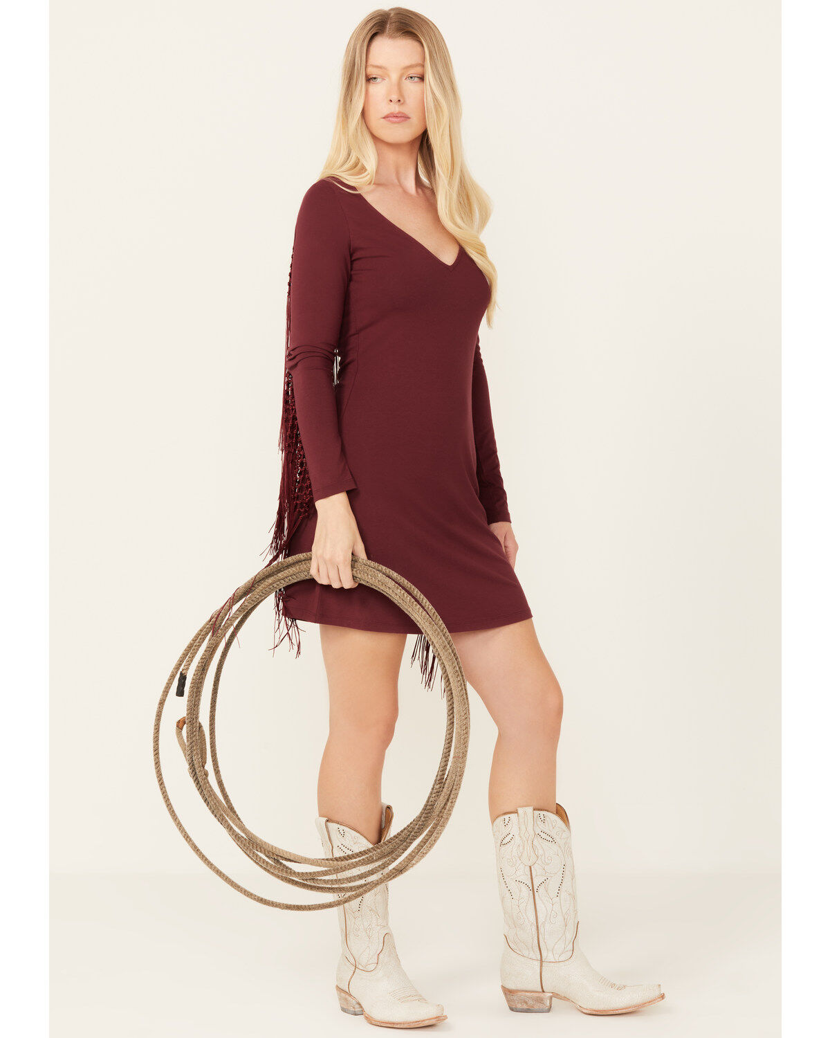Image #1 - Idyllwind Women's Briar Dancing Fringe Mini Dress, Maroon, hi-res