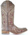 Corral Women's Flowered Embroidery Western Boots - Square Toe, Taupe, hi-res