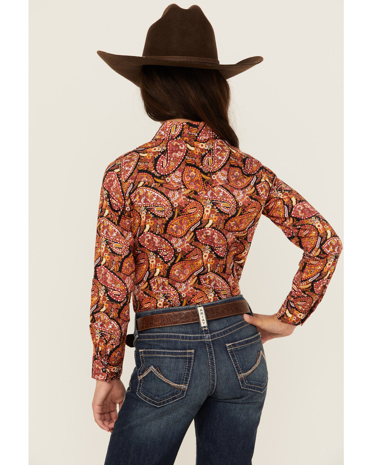 Image #4 - Cruel Girl Girls' Paisley Print Long Sleeve Button-Down Western Shirt, Coral, hi-res
