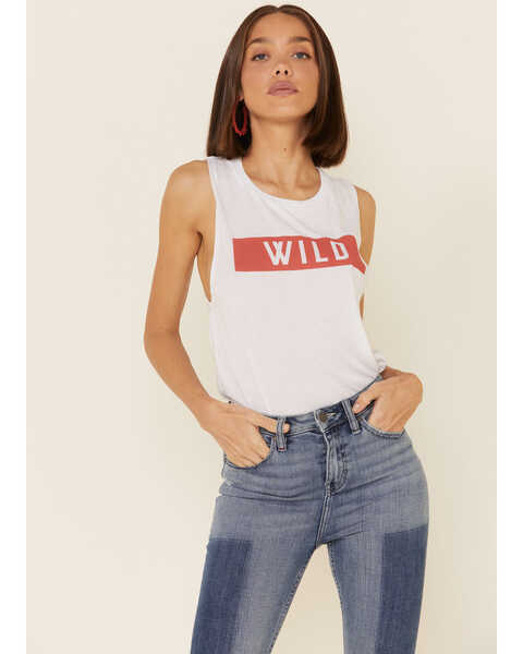Wondery Women's Wild Bar Graphic Muscle Tank Top , White, hi-res
