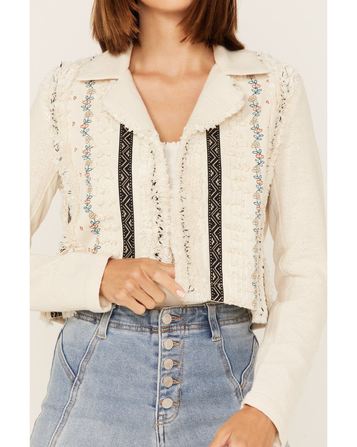 Image #3 - Shyanne Women's Embroidered Stripe Frayed Shacket , , hi-res