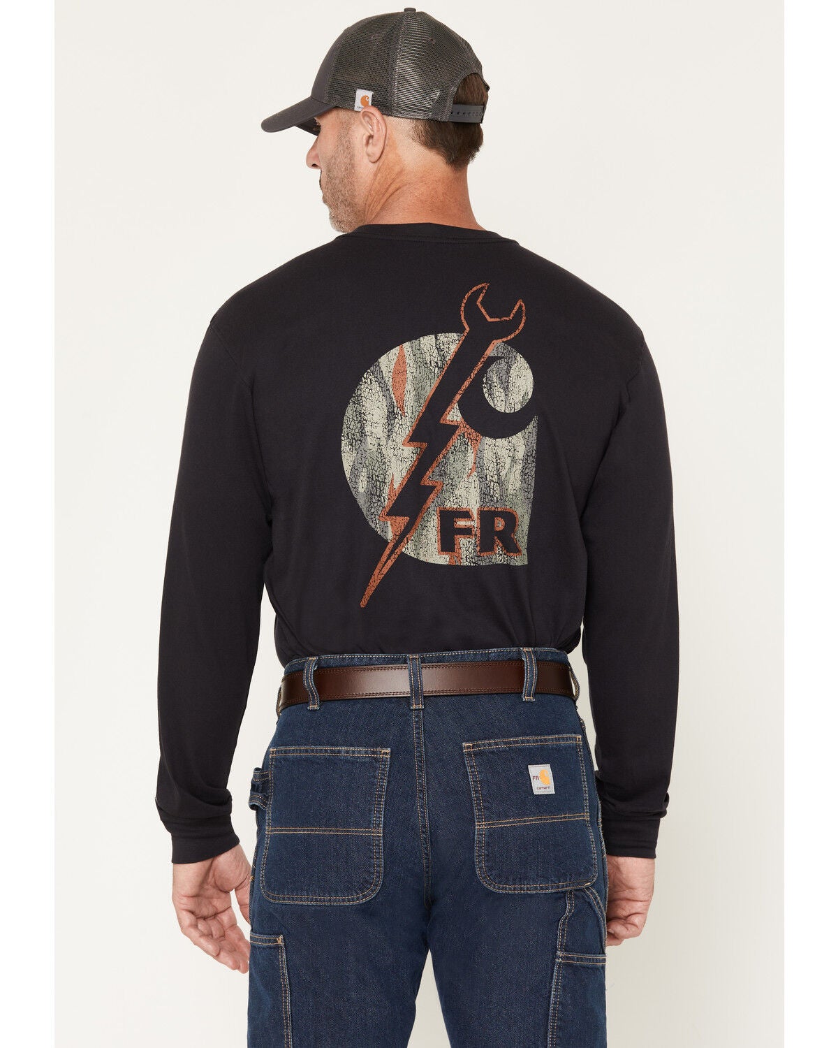 Image #1 - Carhartt Men's FR Force&reg; Irvine Wrench Bolt Long Sleeve Work Pocket T-Shirt, Black, hi-res