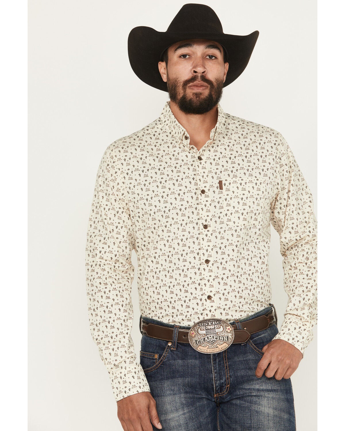 Ariat Men's Milton Printed Long Sleeve Button-Down Western Shirt, Off White, hi-res