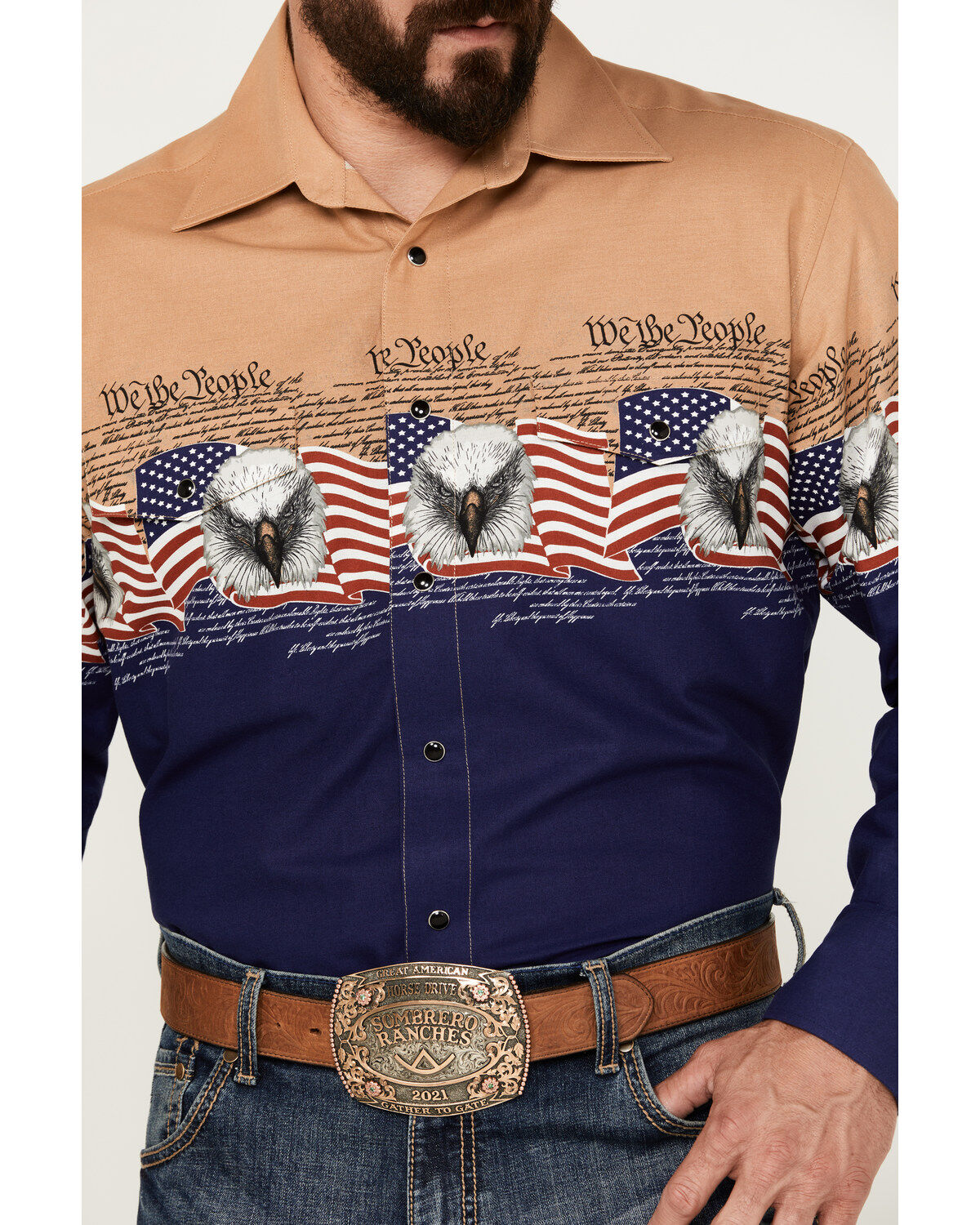 Image #3 - Panhandle Men's We The People Border Long Sleeve Snap Western Shirt, Navy, hi-res