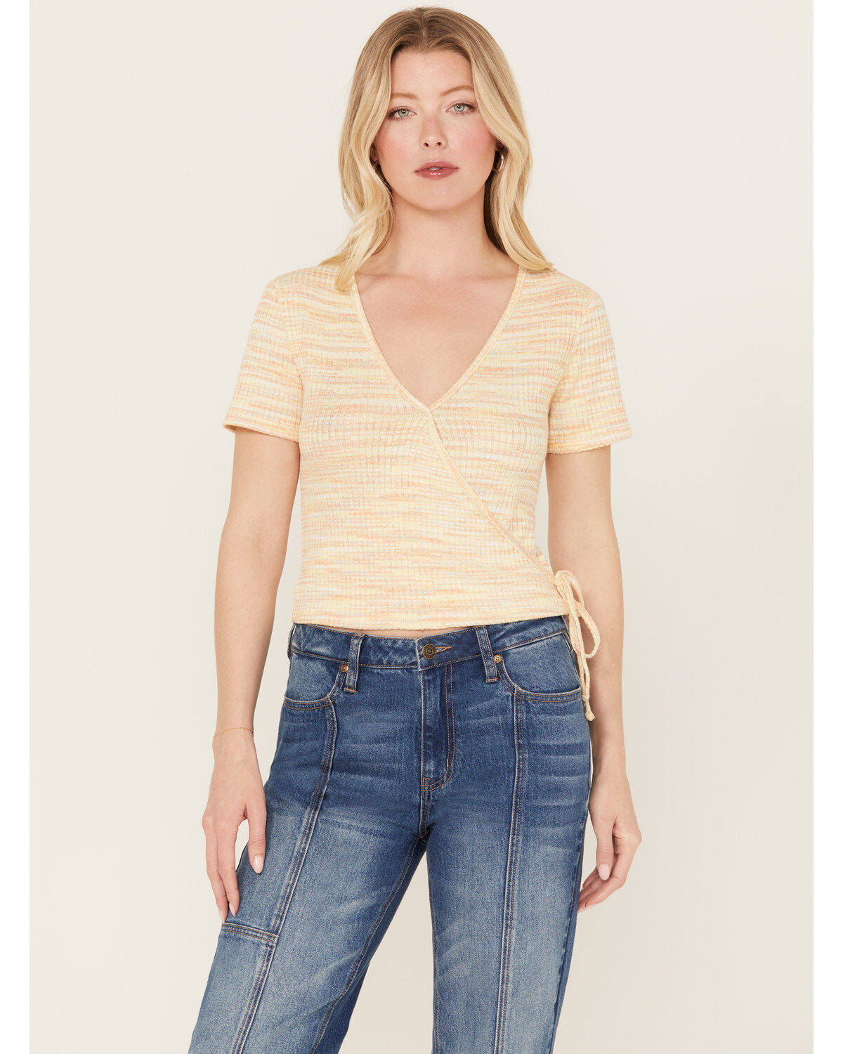Image #1 - Wild Moss Women's Space Dye Faux Wrap Top, Yellow, hi-res