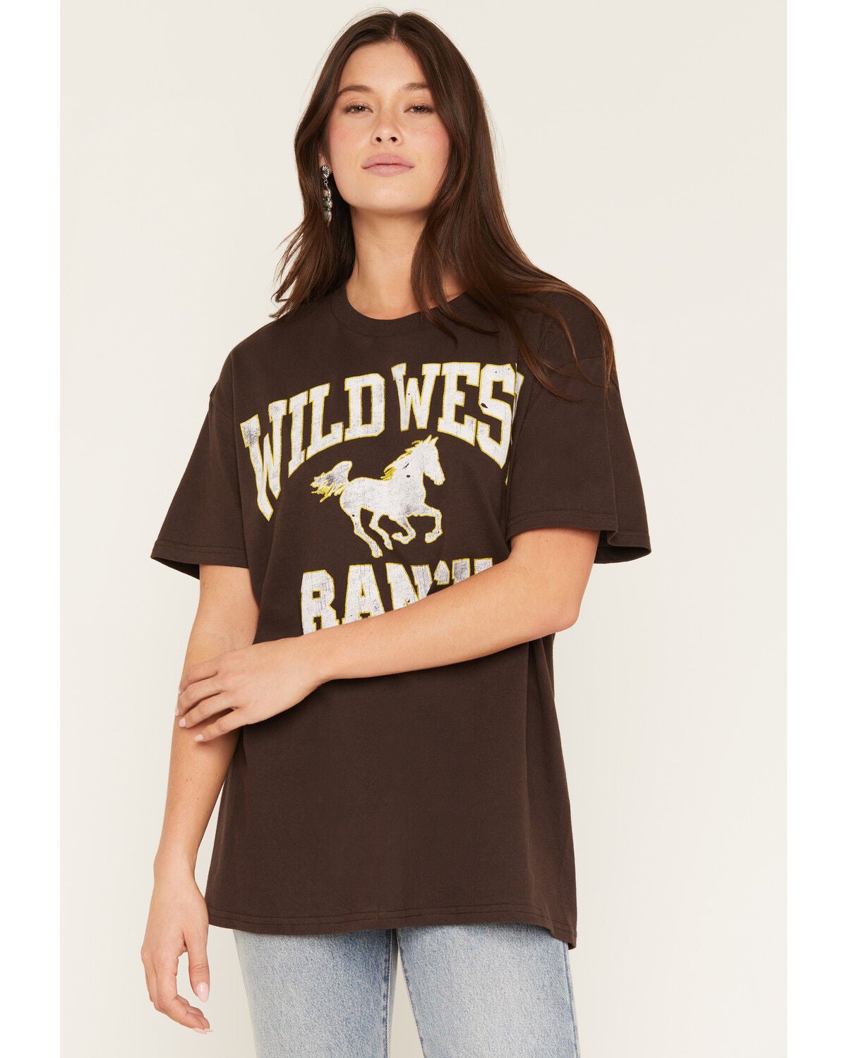 Day Dreamer Women's Wild West Ranch Short Sleeve Graphic Tee, Brown, hi-res