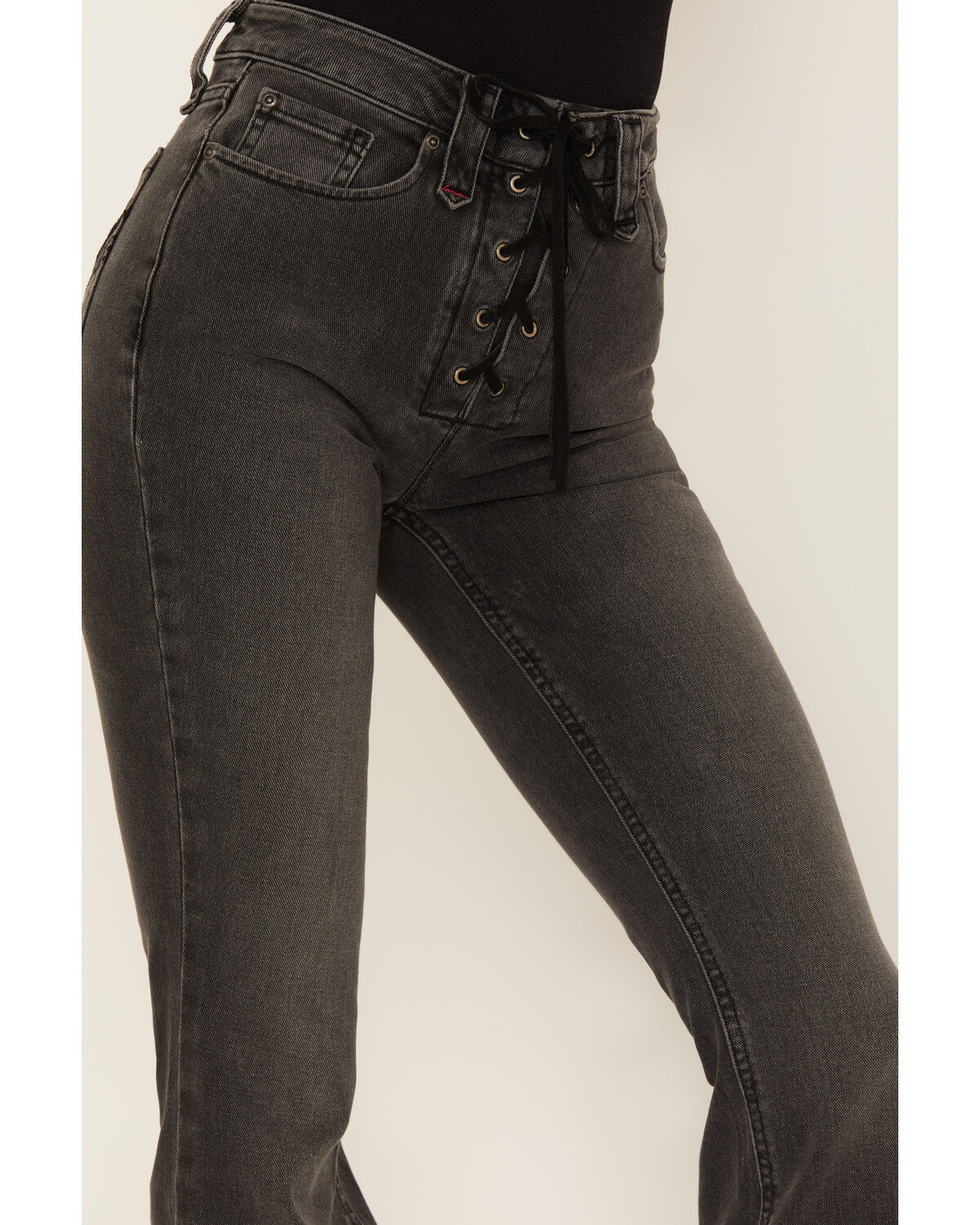 Image #2 - Idyllwind Women's Twelve South Wash Down High Risin Lace-Up Bootcut Jeans, Grey, hi-res
