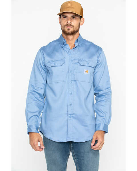 Image #1 - Carhartt Men's FR Dry Twill Work Shirt - Big & Tall, Med Blue, hi-res