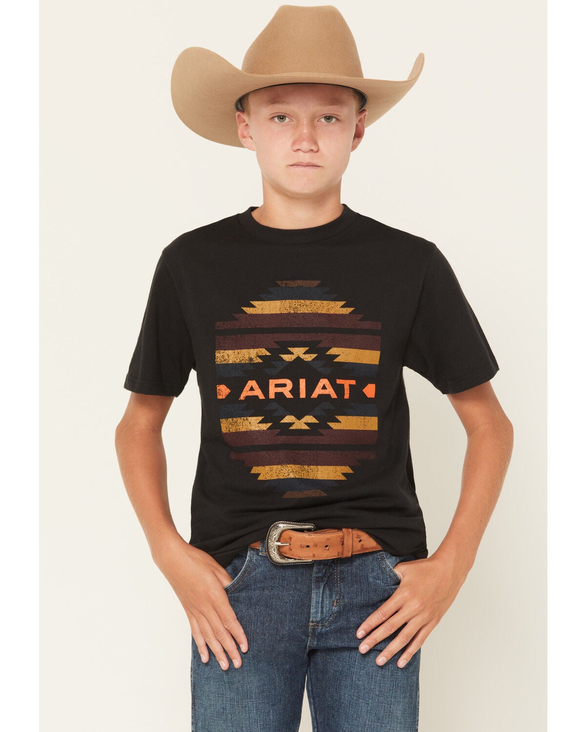 Ariat Boys' Boot Barn Exclusive Zapoteco Southwestern Logo Short Sleeve Graphic T-Shirt, Black, hi-res