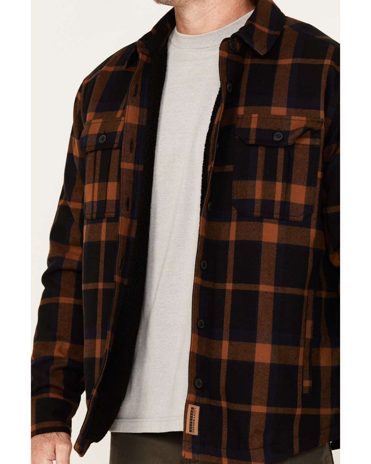 Image #3 - Lucky Brand Workwear Men's Sherpa Lined Insulated Flannel Work Shirt Jacket, Black, hi-res
