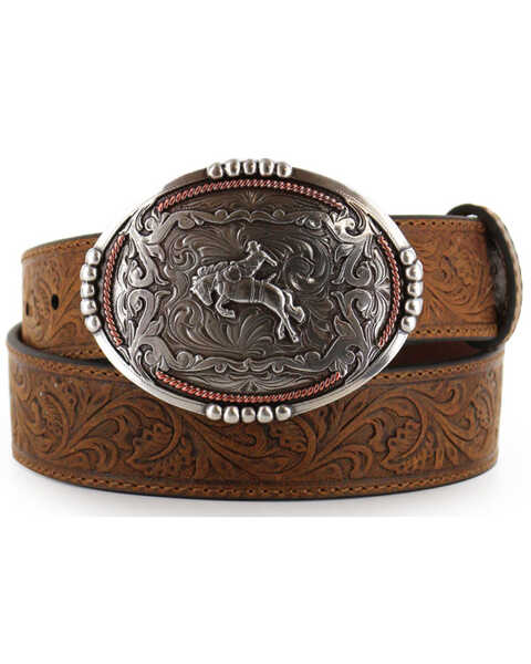 Cody James® Men's Tooled Leather Belt and Buckle, Tan, hi-res