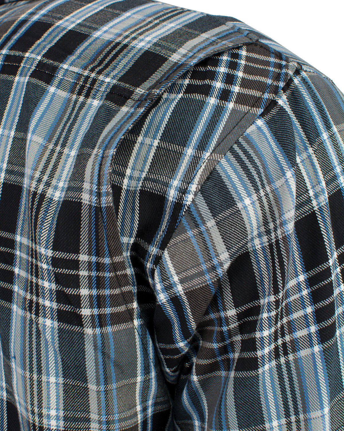 Image #5 - Milwaukee Performance Men's Black/White/Blue Aramid Flannel Biker Shirt, Black/blue, hi-res