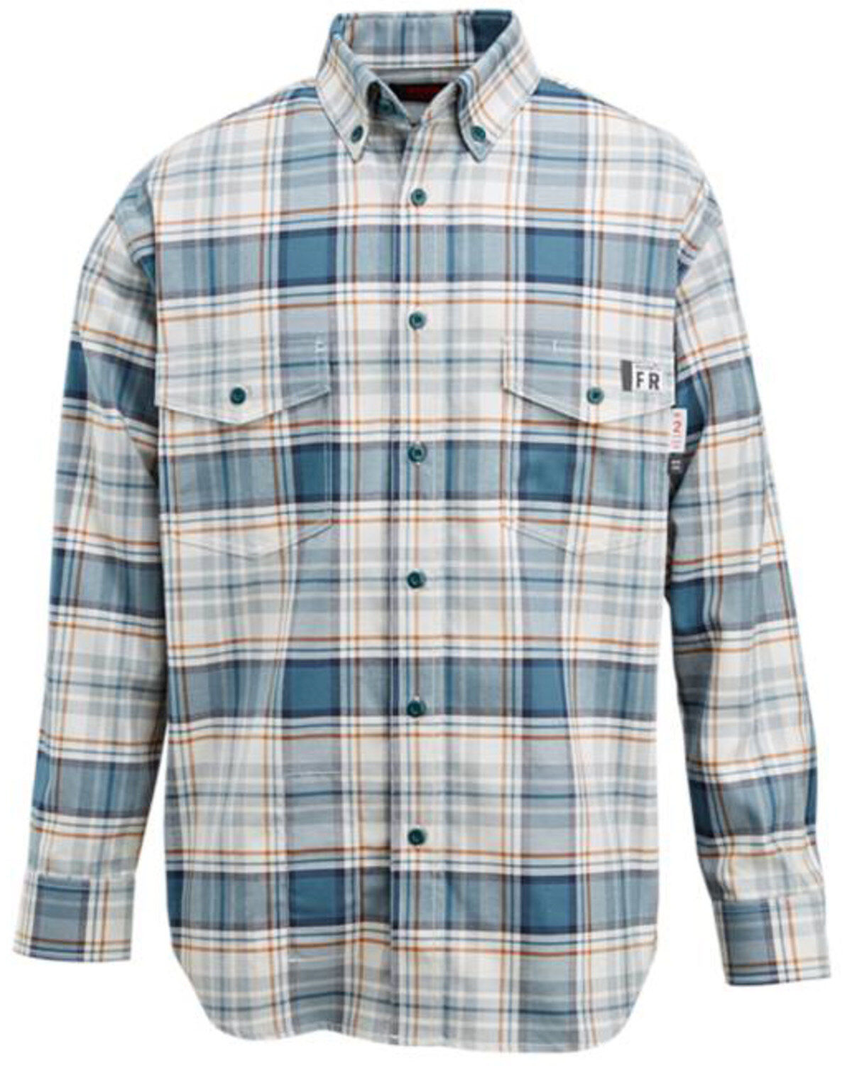 Image #1 - Wolverine Men's FR Plaid Print Long Sleeve Twill Work Shirt, Light Blue, hi-res